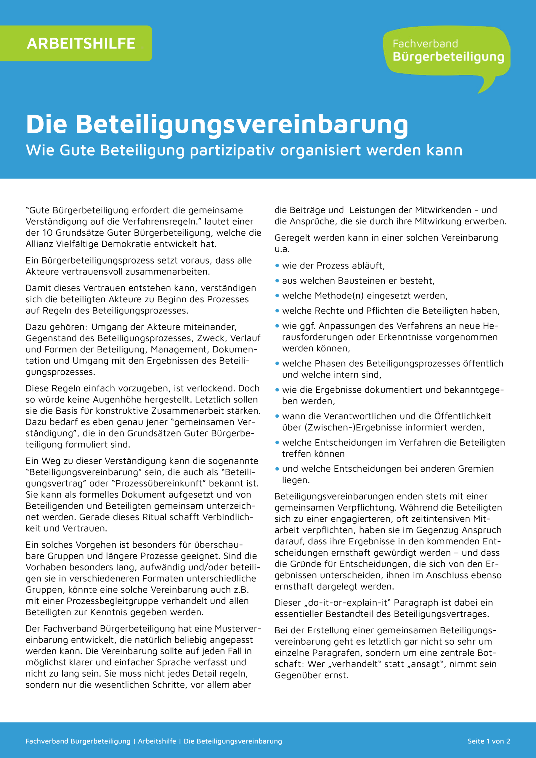 Arbeitshilfe Beteiligungsvereinbarung
